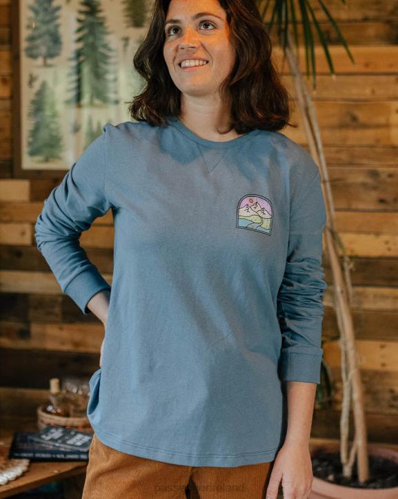 WoClothing Passenger 22N8871 Friday Collective Recycled Cotton Ls T-Shirt Washed Blue Women Blue