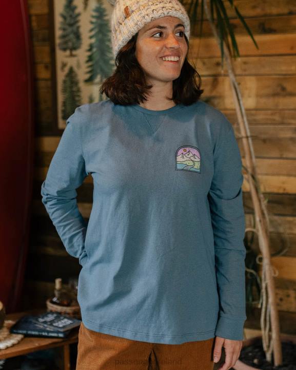 WoClothing Passenger 22N8871 Friday Collective Recycled Cotton Ls T-Shirt Washed Blue Women Blue