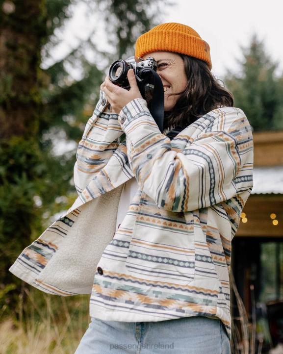 WoClothing Passenger 22N8677 Cibola Recycled Sherpa Lined Overshirt Birch Geo Pattern Women Birch