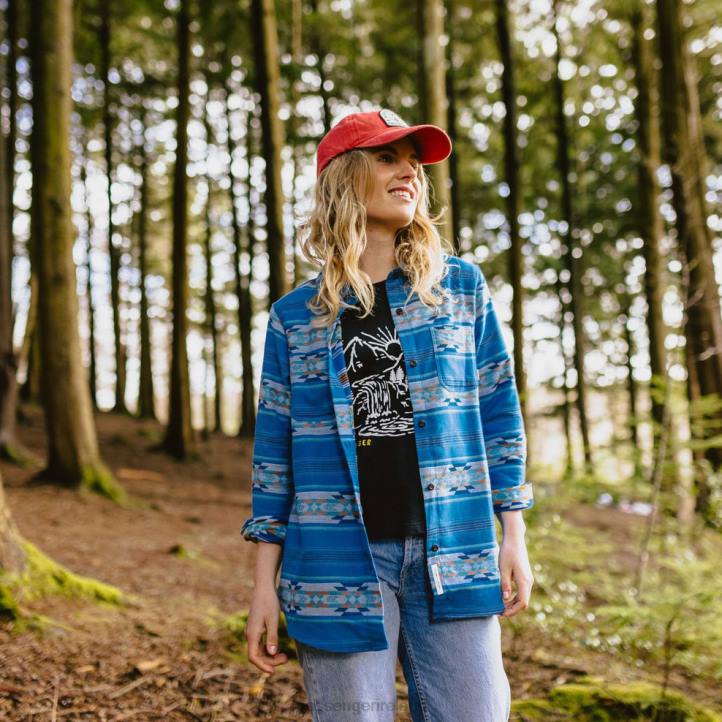 WoClothing Passenger 22N8903 Heron Jacquard Organic Shirt Soft Cobalt Pattern Women Cobalt