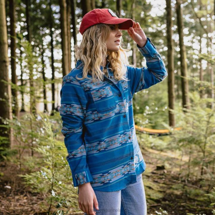 WoClothing Passenger 22N8903 Heron Jacquard Organic Shirt Soft Cobalt Pattern Women Cobalt