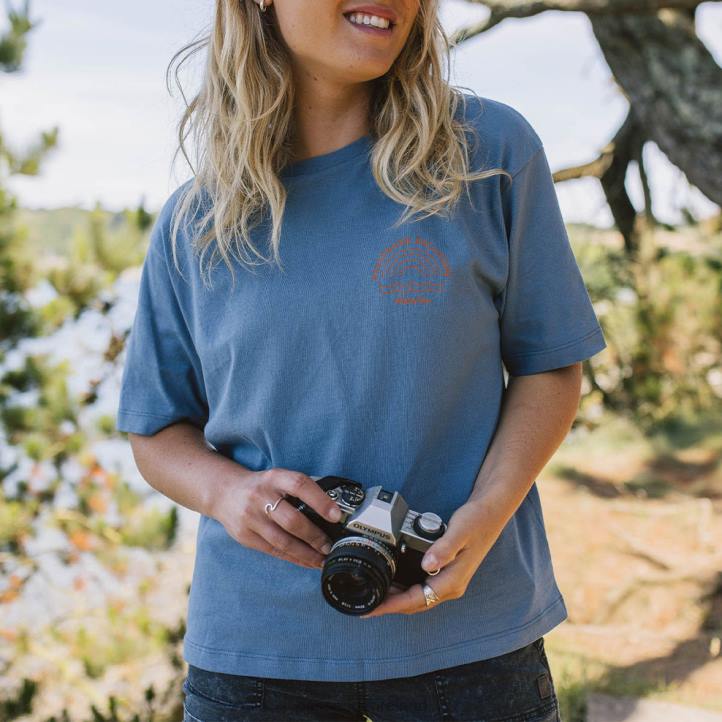 WoClothing Passenger 22N81001 Rainbow Recycled Cotton T-Shirt Stone Blue Women Blue