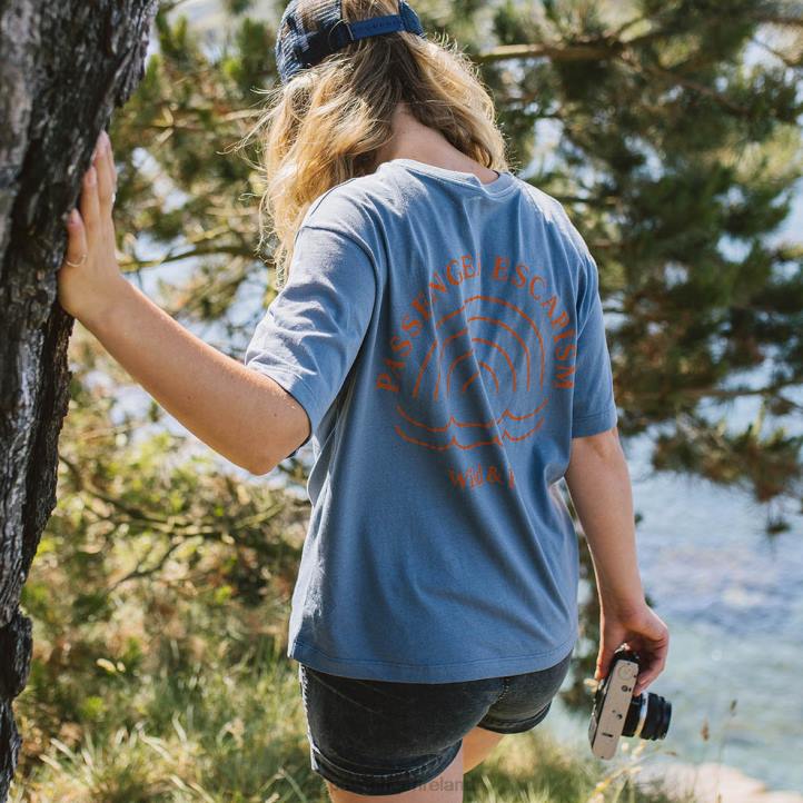 WoClothing Passenger 22N81001 Rainbow Recycled Cotton T-Shirt Stone Blue Women Blue