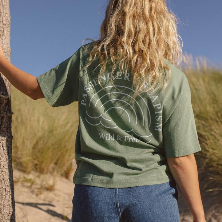 WoClothing Passenger 22N81013 Rainbow Recycled Cotton T-Shirt Dark Ivy Women Ivy