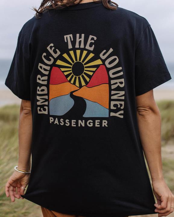 WoClothing Passenger 22N8987 Embrace The Journey Oversized Recycled Cotton T-Shirt Black Women Black