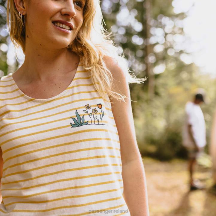 WoClothing Passenger 22N81021 Bloom Hemp Vest Ochre Yellow Stripe Women Yellow