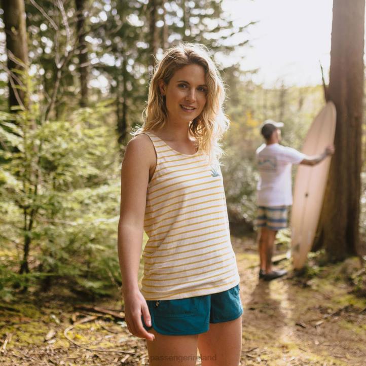 WoClothing Passenger 22N81021 Bloom Hemp Vest Ochre Yellow Stripe Women Yellow