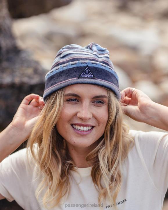 WoHeadwear Passenger 22N81048 Wanderer Recycled Polar Beanie Deep Navy Vintage Geo Women Navy